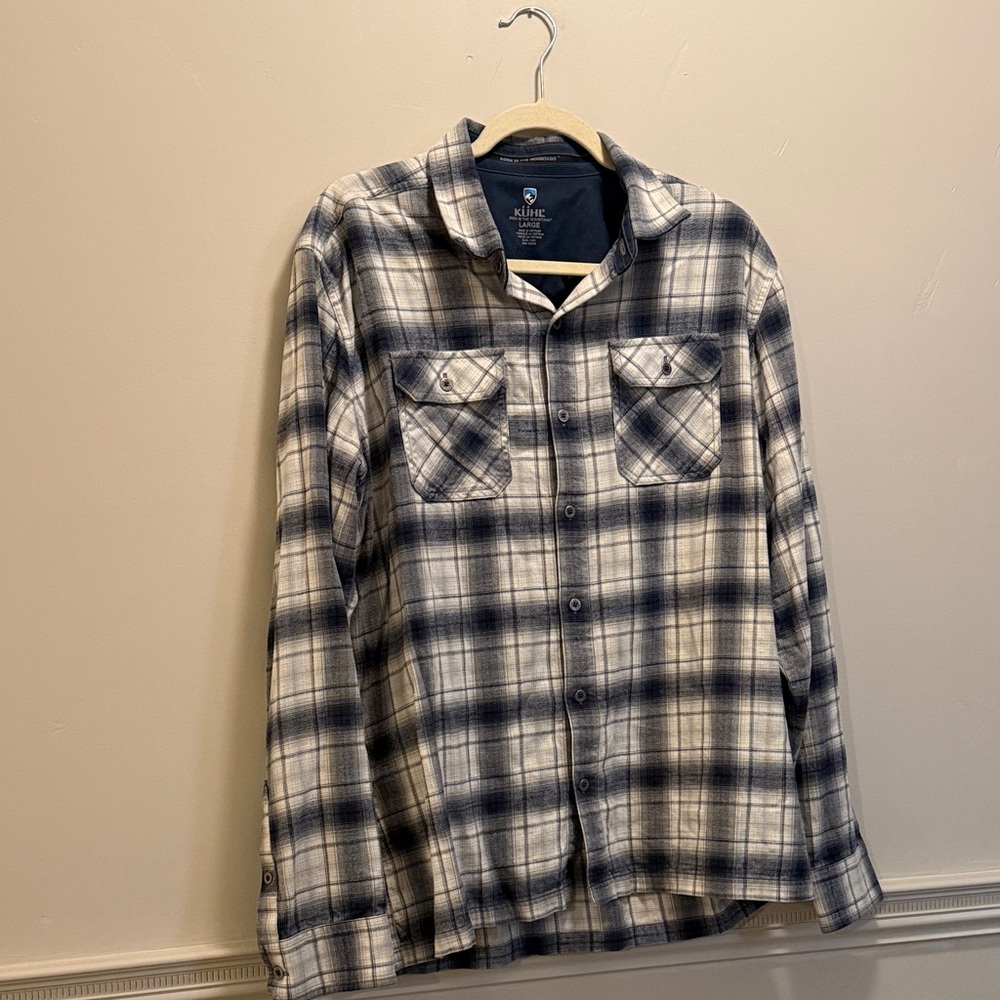 Kuhl Blue and White Plaid Casual Button Down Shirt